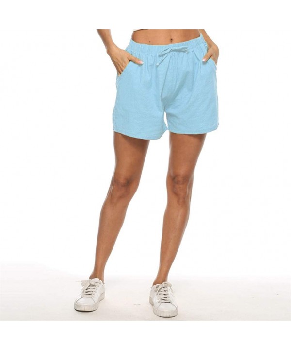 Women's Cotton and Linen Two Pocket Lace Up Loose Wide Leg Hot Casual Shorts Mens Swim Shorts - Sky Blue - CB190YY97SX $25.08...