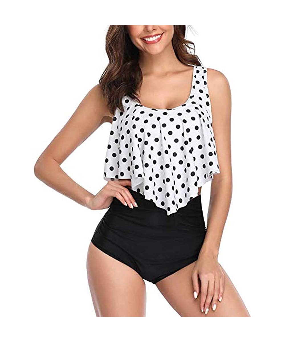 Swimsuits for Women Two Pieces Bathing Suits Top Ruffled Racerback High Waisted Bottom Tankini Set Swimwear White03 - C218S80...