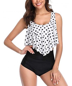 Swimsuits for Women Two Pieces Bathing Suits Top Ruffled Racerback High Waisted Bottom Tankini Set Swimwear White03 - C218S80...