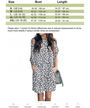 Women Waffle Knit Tunic Dress Casual Summer Short Sleeve Loose Dress Cover Up Beach Dress with Pocket Leopard White - CO19CKM...