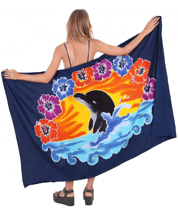 Women's Swimsuit Cover Up Sarong Bikini Pareo Beach Wrap Hand Paint A - Navy Blue_m833 - C2129WXEENV $13.35-Cover-Ups