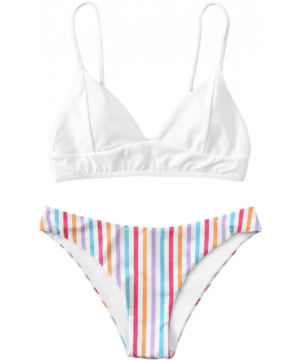 Women's Ruffle Trim 2 Piece Bikini Set Swimsuit Bathing Suit - 1 Multi 3 - C019CMNTZOQ $23.85-Sets