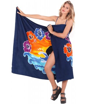 Women's Swimsuit Cover Up Sarong Bikini Pareo Beach Wrap Hand Paint A - Navy Blue_m833 - C2129WXEENV $13.35-Cover-Ups