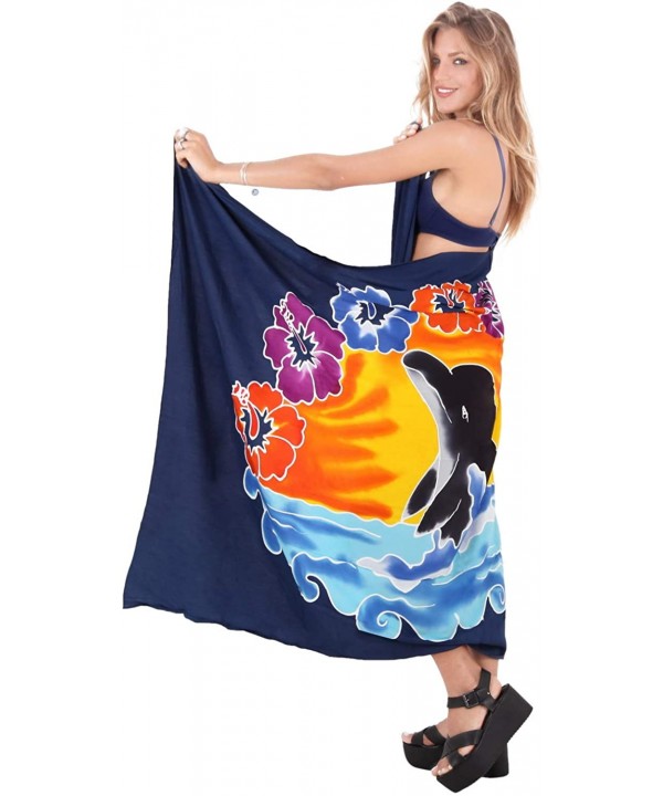 Women's Swimsuit Cover Up Sarong Bikini Pareo Beach Wrap Hand Paint A - Navy Blue_m833 - C2129WXEENV $13.35-Cover-Ups