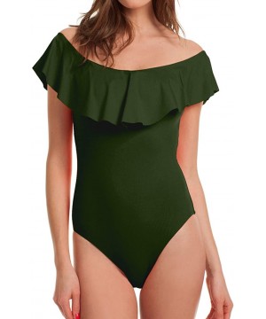 Women's Off Shoulder One Piece Swimsuit Ruffle Bodycon Bodysuit Swimwear - X-green - CR184OOWOLC $20.10-One-Pieces