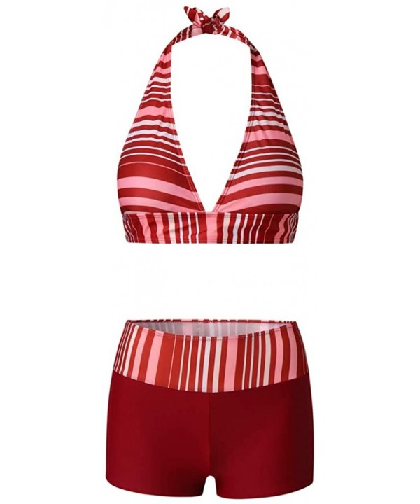 Women's Fashion Summer Fashion Two Piece Sexy Bikini Striped Bandage Swimwear - Wine - C1194OY38Q7 $15.69-Sets