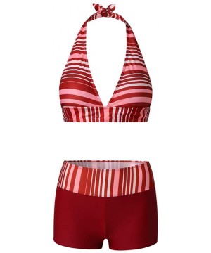 Women's Fashion Summer Fashion Two Piece Sexy Bikini Striped Bandage Swimwear - Wine - C1194OY38Q7 $15.69-Sets