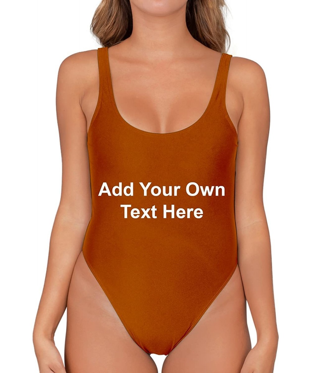 Custom Personalized Swimsuit Add Your Own Text One Piece Swimwear Bathing Suits - Orange - CX18H2GESS7 $53.15-One-Pieces