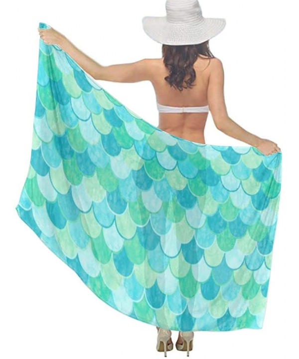 Women Summer Chiffon Sarongs Beach Swimsuit Bikini Cover Up Shawl Wrap - Mermaid Tail Fish Scale Style - CX196SG8RWW $17.60-C...