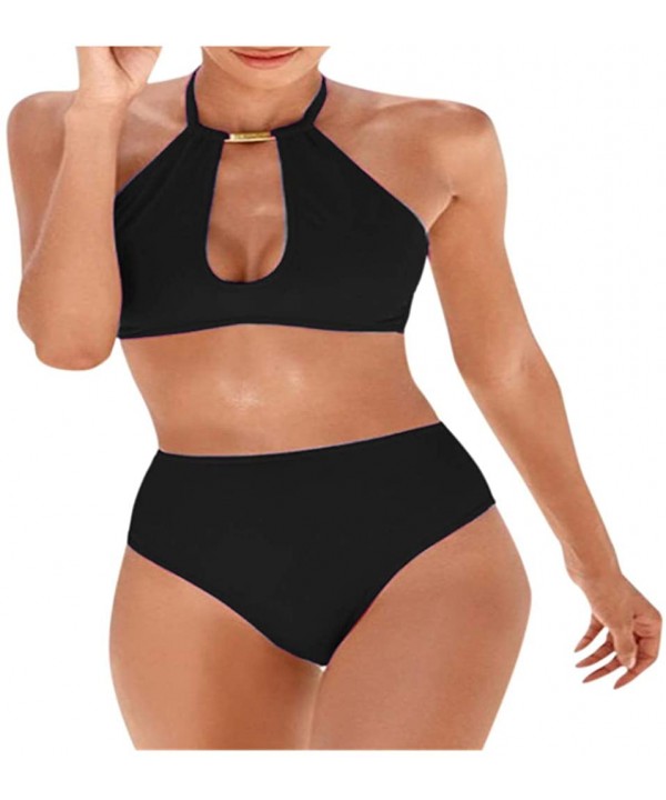 Womens Halter Neck Two Piece Waist Bikini Set Sexy Monokini Swimsuit Fashion Swimwear Beachwear - Black - CK19467IHXS $14.31-...