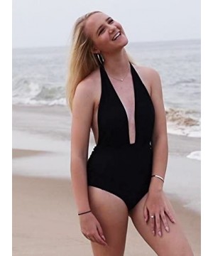 Women's Deep Plunge High Waisted One Piece Swimsuit Bathing Suit - Black - CW182OWZ0WW $21.83-One-Pieces