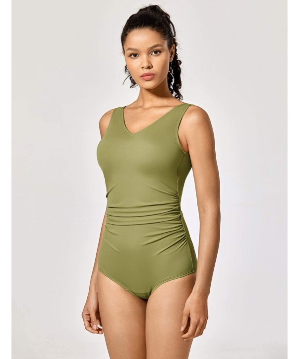 Women's Sport Shirred Plus Size Bathing Suits Athletic One Piece Swimsuit - Bamboo Green - C0194ZWXTCM $22.54-Racing