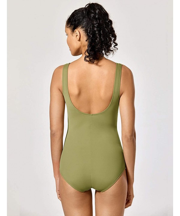 Women's Sport Shirred Plus Size Bathing Suits Athletic One Piece Swimsuit - Bamboo Green - C0194ZWXTCM $22.54-Racing