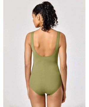 Women's Sport Shirred Plus Size Bathing Suits Athletic One Piece Swimsuit - Bamboo Green - C0194ZWXTCM $22.54-Racing