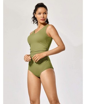 Women's Sport Shirred Plus Size Bathing Suits Athletic One Piece Swimsuit - Bamboo Green - C0194ZWXTCM $22.54-Racing