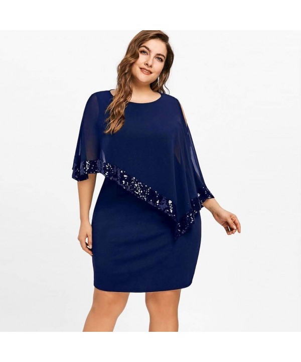 Women Business Plus Size Shawl Cold Shoulder Overlay Asymmetric Chiffon Strapless Dress Fashion Party Dresses Blue - CQ18SRWD...