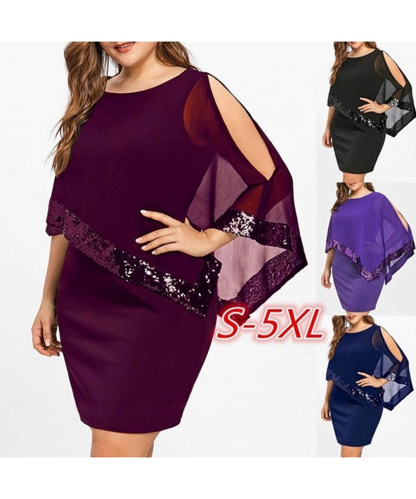 Women Business Plus Size Shawl Cold Shoulder Overlay Asymmetric Chiffon Strapless Dress Fashion Party Dresses Blue - CQ18SRWD...