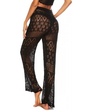 Womens High Waist Crochet Net Hollow Out Mesh Beach Pants Sexy Bikini Swimsuit Cover Up Pants - Black 2 - CH18T2KUE05 $14.08-...