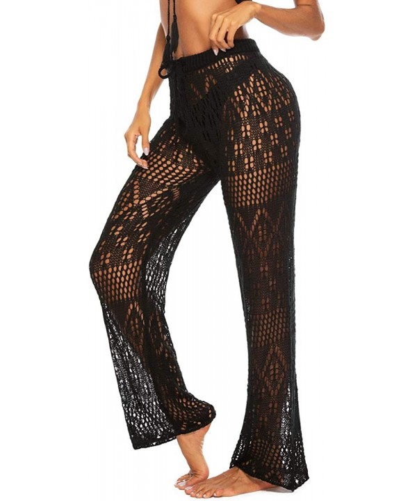 Womens High Waist Crochet Net Hollow Out Mesh Beach Pants Sexy Bikini Swimsuit Cover Up Pants - Black 2 - CH18T2KUE05 $14.08-...