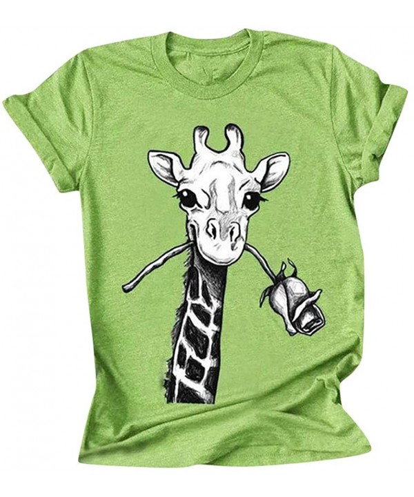 Giraffe T-Shirt Funny Women Tops - Green - CQ19CXL2ZOC $8.19-Bottoms