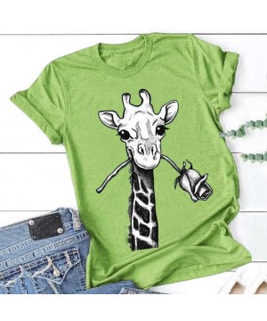 Giraffe T-Shirt Funny Women Tops - Green - CQ19CXL2ZOC $8.19-Bottoms