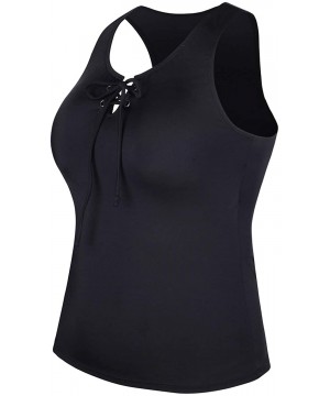 Women's Plus Size Racerback Swimwear Top Chest Drawsting Swimsuit No Bottoms - Black - CY19CZU98K9 $18.67-Racing