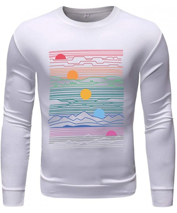 Men's Fashion Long-Sleeved Round Neck Solid Color Print Sweater Tops Pullover T-Shirts - White - CK18W5L95YK $22.09-Rash Guards