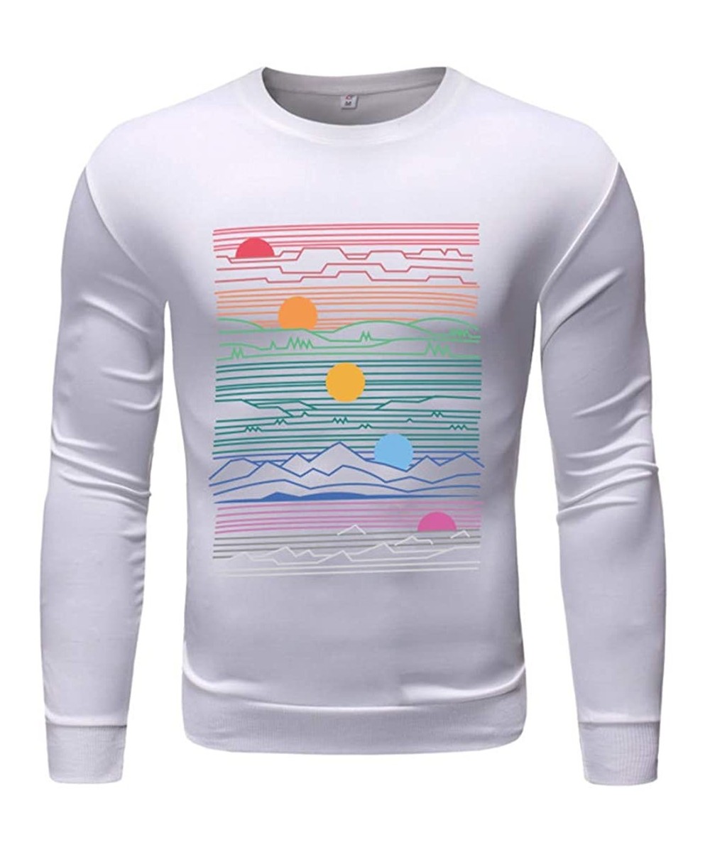 Men's Fashion Long-Sleeved Round Neck Solid Color Print Sweater Tops Pullover T-Shirts - White - CK18W5L95YK $22.09-Rash Guards