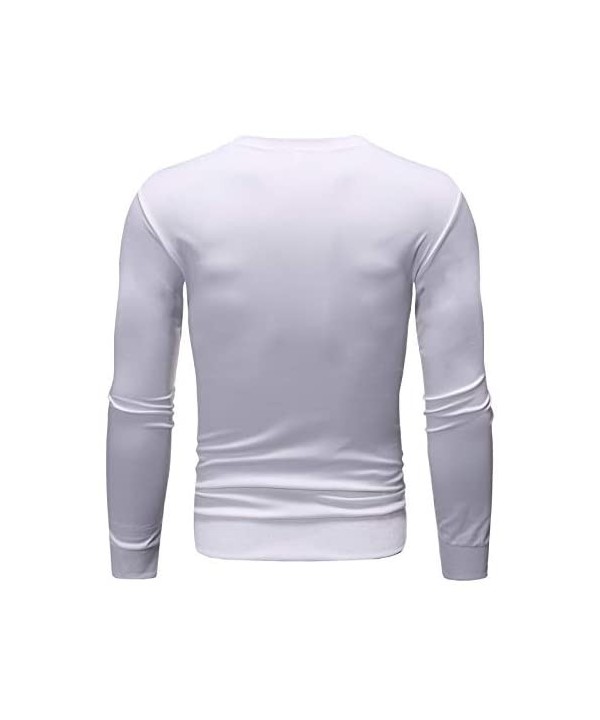 Men's Fashion Long-Sleeved Round Neck Solid Color Print Sweater Tops Pullover T-Shirts - White - CK18W5L95YK $22.09-Rash Guards