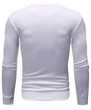 Men's Fashion Long-Sleeved Round Neck Solid Color Print Sweater Tops Pullover T-Shirts - White - CK18W5L95YK $22.09-Rash Guards