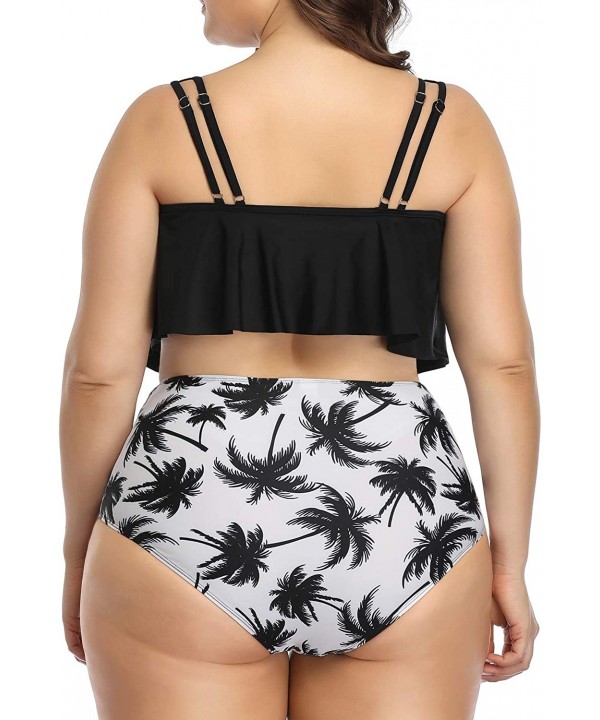 Women Plus Size High Waisted Two Piece Bikini Set Ruffle Swimsuit Bathing Suits - Black Leaf - CQ18XOHTWD6 $28.29-Sets