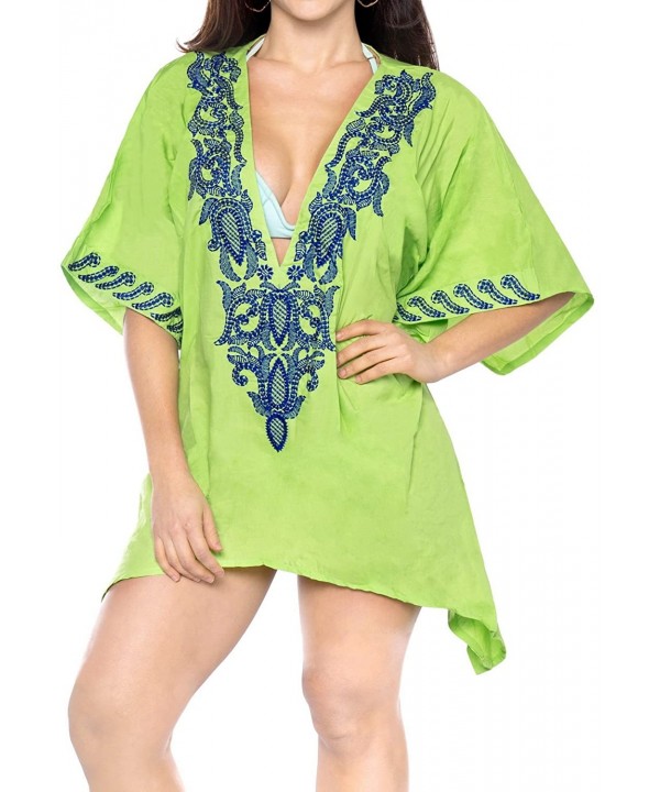 Women's Midi Caftan Dress Tops Beach Swimwear Cover Ups Embroidery A - Green_h595 - CN12GEVXVVZ $19.11-Cover-Ups