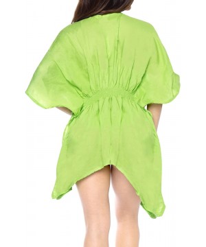 Women's Midi Caftan Dress Tops Beach Swimwear Cover Ups Embroidery A - Green_h595 - CN12GEVXVVZ $19.11-Cover-Ups