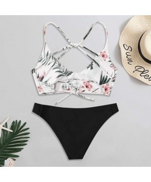 Womens Teen Girls Hawaiian 2 PC Bikini Set Strappy Bathing Suit Fashion Simple Cute Swimsuit Swimwear Floral&black - CI190LN9...