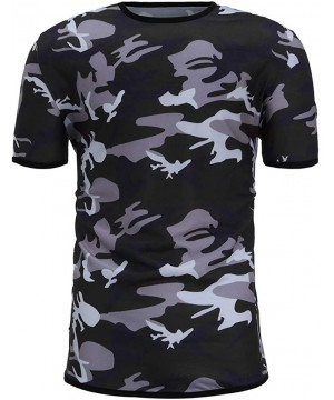 Men's Camouflage Pattern Print Top Casual O-neck Short Sleeve T-Shirt Fashion Slim Pullover With Zipper - Black - CI195D4UCII...