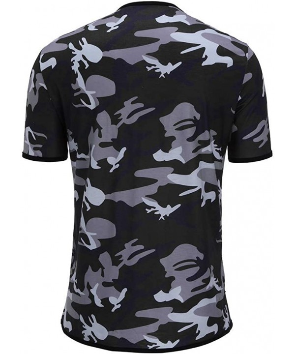 Men's Camouflage Pattern Print Top Casual O-neck Short Sleeve T-Shirt Fashion Slim Pullover With Zipper - Black - CI195D4UCII...