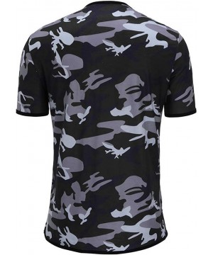 Men's Camouflage Pattern Print Top Casual O-neck Short Sleeve T-Shirt Fashion Slim Pullover With Zipper - Black - CI195D4UCII...