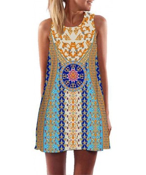 Women Dresses Vintage Boho Floral Print Sleveless Summer Casual Beach Short T Shirt Mini Dress Tank Sundress Multicolor - CI1...