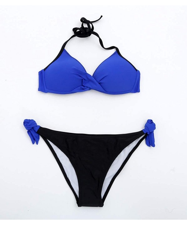 Women's Sexy Padded Push Up Bikini Set Halter Bathing Suits Two Pieces Swimsuit Swimwear - Royal Blue Black - CI18R4M9WWT $11...