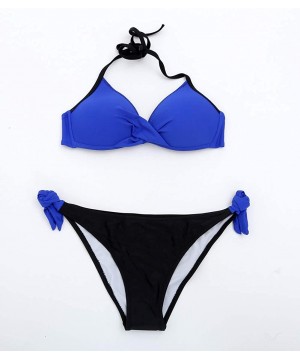 Women's Sexy Padded Push Up Bikini Set Halter Bathing Suits Two Pieces Swimsuit Swimwear - Royal Blue Black - CI18R4M9WWT $11...