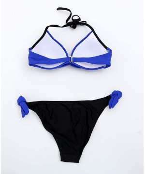 Women's Sexy Padded Push Up Bikini Set Halter Bathing Suits Two Pieces Swimsuit Swimwear - Royal Blue Black - CI18R4M9WWT $11...