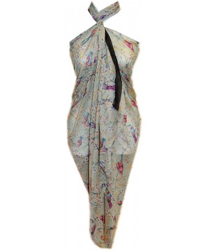 Floral Dragonfly Bird Pareo Sarong Swimsuite Cover up - Bird & Floral Grey - CY11PM5L8T7 $14.83-Cover-Ups