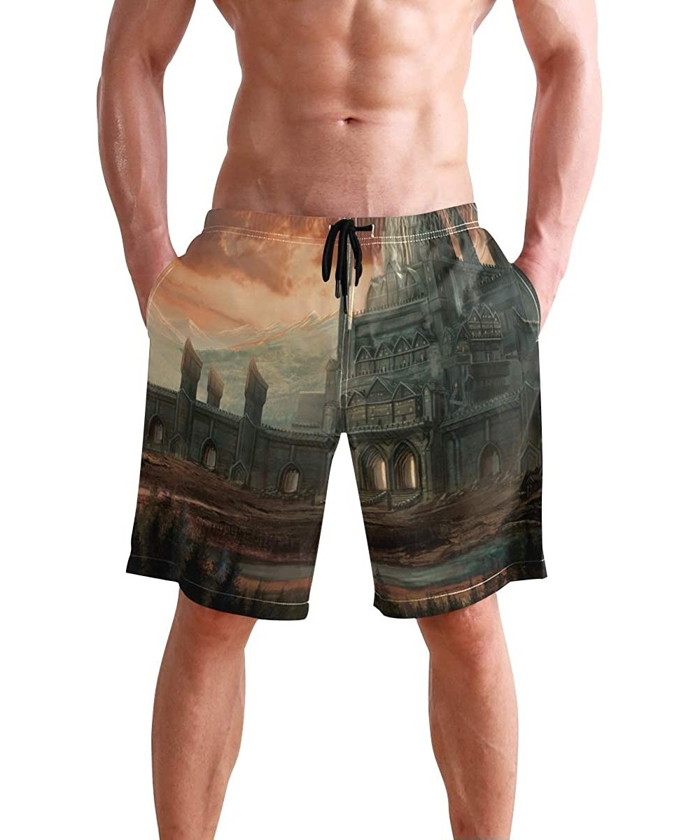 Men's Swim Trunks African American Women with Purple Hair Quick Dry Beach Board Shorts with Pockets - Ancient Castle - CR18QR...