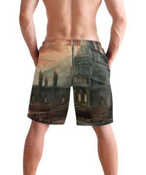 Men's Swim Trunks African American Women with Purple Hair Quick Dry Beach Board Shorts with Pockets - Ancient Castle - CR18QR...