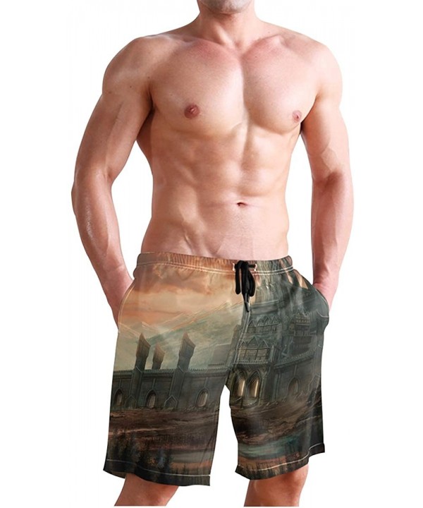 Men's Swim Trunks African American Women with Purple Hair Quick Dry Beach Board Shorts with Pockets - Ancient Castle - CR18QR...