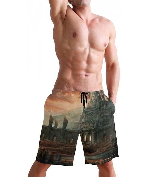 Men's Swim Trunks African American Women with Purple Hair Quick Dry Beach Board Shorts with Pockets - Ancient Castle - CR18QR...