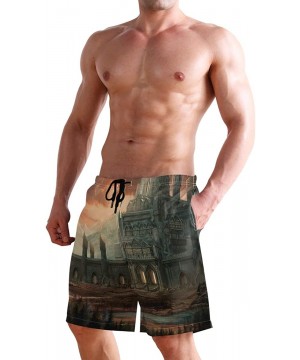 Men's Swim Trunks African American Women with Purple Hair Quick Dry Beach Board Shorts with Pockets - Ancient Castle - CR18QR...