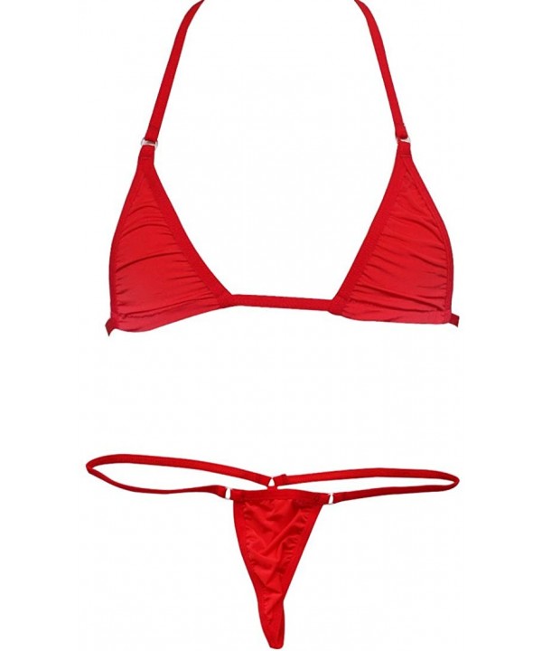 Women's Brazilian Bikini 2 Pieces Halter Sliding Bra Top G-String Thong Set Micro Swimsuit - Red - CP196ATTT3I $9.94-Sets