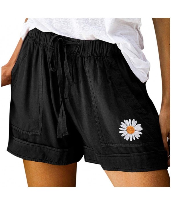 Comfy Drawstring Women Plus Shorts Elastic Waist - C Black - CB190WT7TKX $10.16-Board Shorts