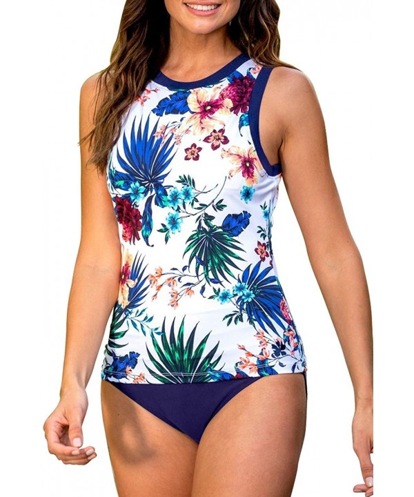 Women Push Up Padded Printed Sporty Tankini Swimsuits Bathing Suit S-XXL - Z062-white - C1194UKLRUH $26.04-Tankinis